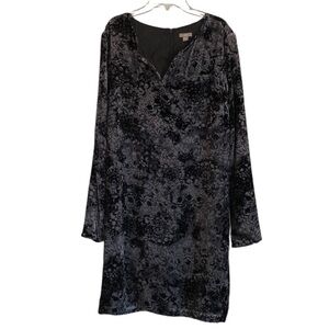 J Jill Womens Shift Dress Sz L Black Velvet Leopard Print Lined Soft V Neck Cute